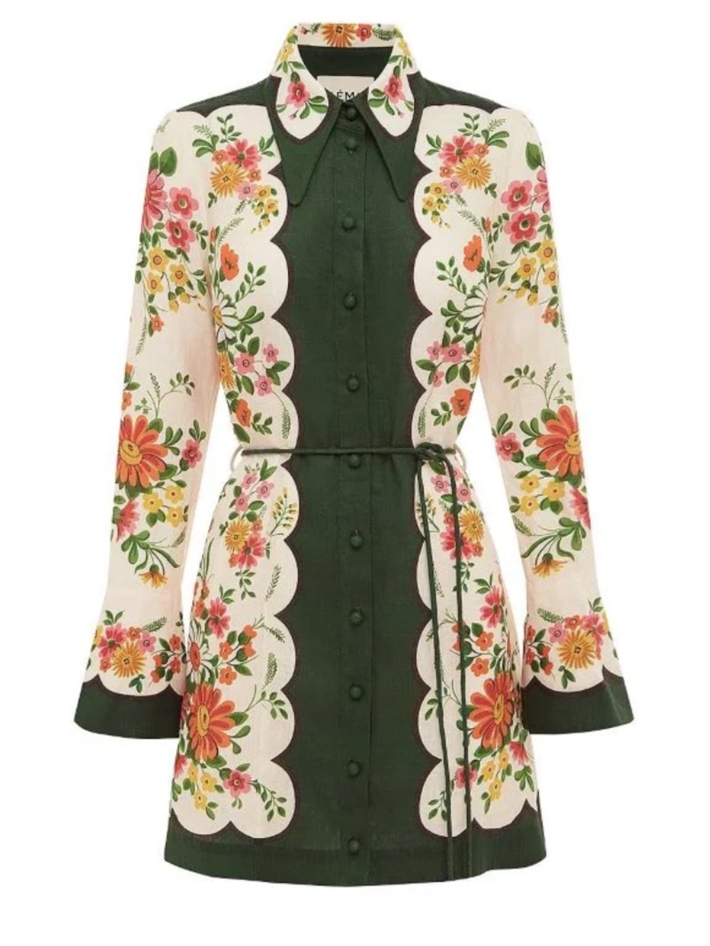 Alemais Elisabetta Green and Cream Floral Button-Front Dress